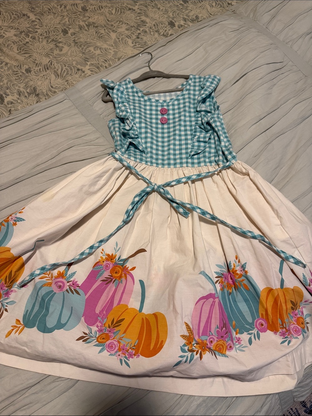 Eleanor Rose Aqua Pumpkin Print Dress